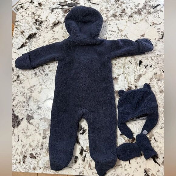 Carter's Navy Fleece Bear One Piece with Hat and Mittens 9m - Picture 8 of 8